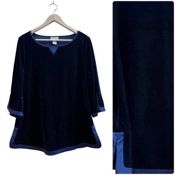 Soft Surroundings Blue Velvet 3/4 Sleeve Pullover Blouse Petite Size Medium - Picture 9 of 9